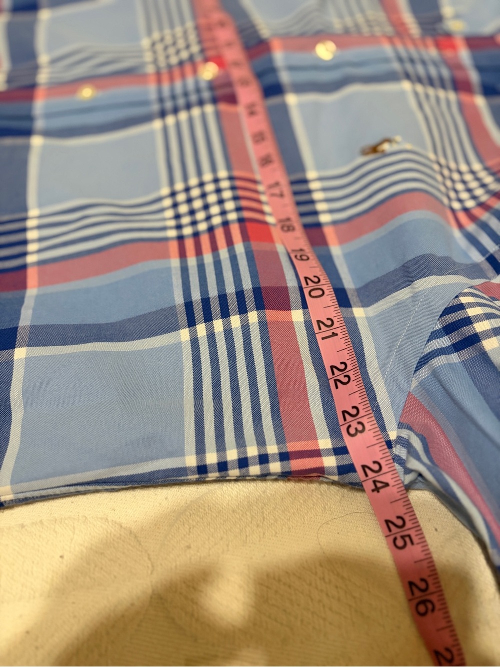 Like new size L Ralph Lauren Light Blue, Navy and Red Plaid Button-Down Shirt. - Picture 8 of 9